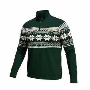 Polo Ralph Lauren Men Green Snowflake Fair Isle Quarter‎ Zip Pullover  Size M